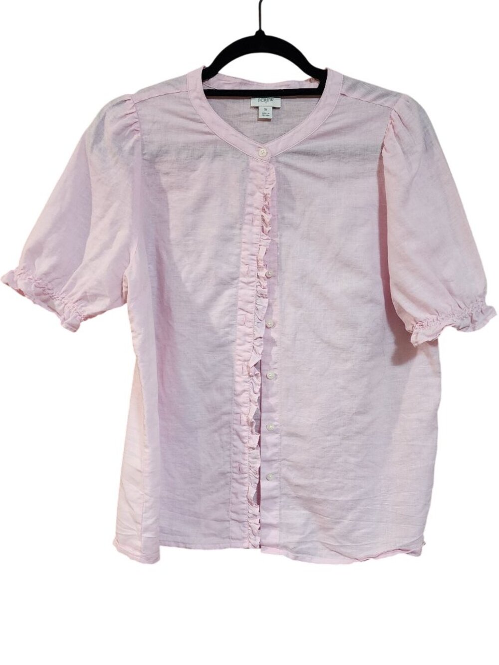 J Crew Collarless Pink Button UP Blouse Linen Blend Womens Size S
